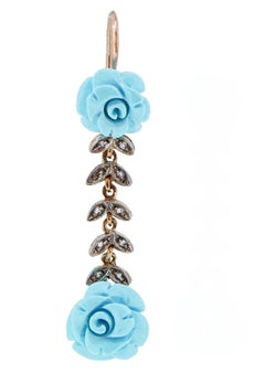 Turquoise, Diamonds, Rose Gold and Silver Retrò Earrings.