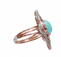 Turquoise, Diamonds, Rose Gold and Silver Ring.