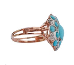 Turquoise, Diamonds, Rose Gold and Silver Ring.
