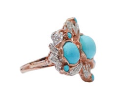 Turquoise, Diamonds, Rose Gold and Silver Ring.