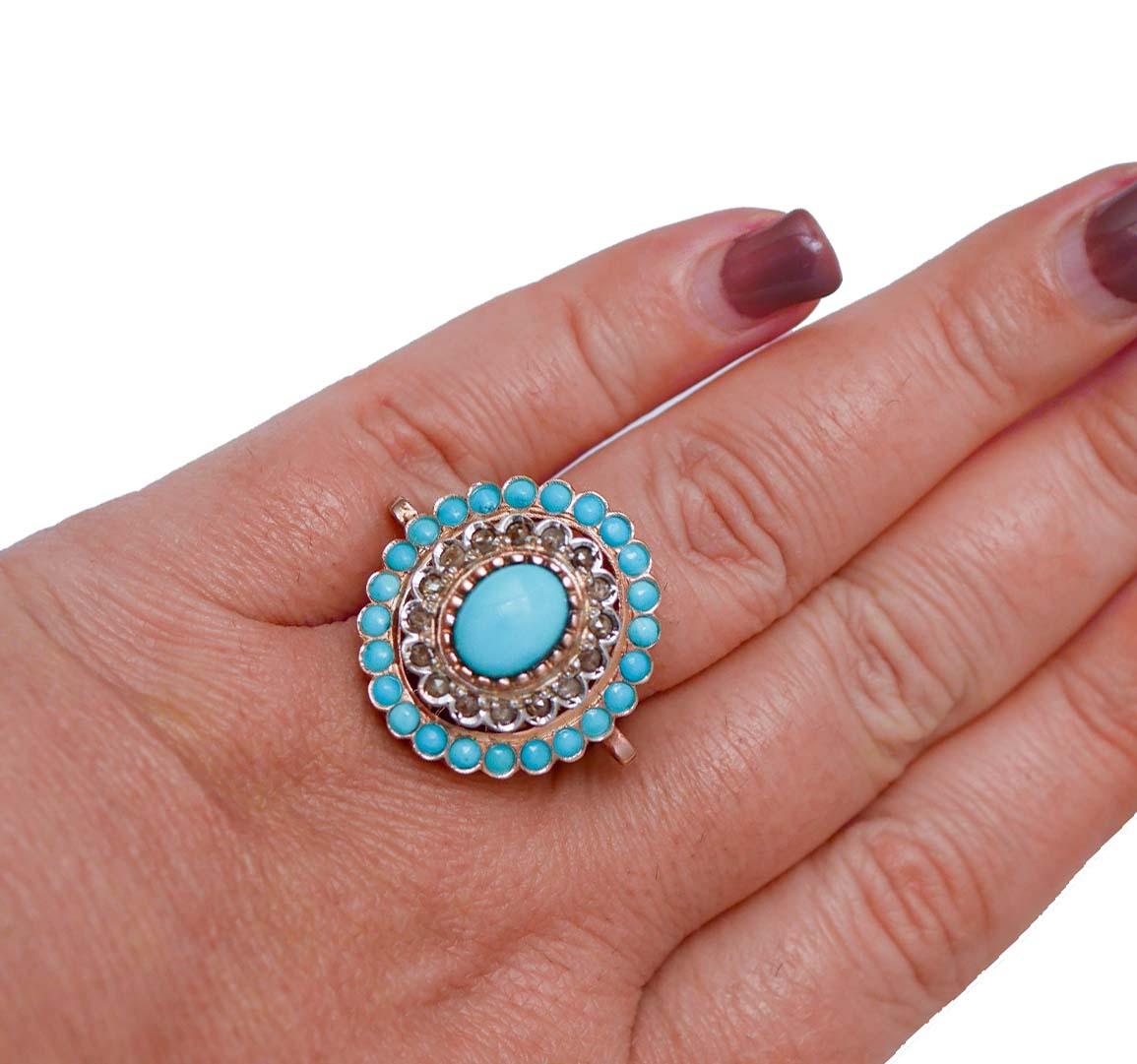 Türkis, Diamanten, Roségold und Silberring. im Zustand „Gut“ im Angebot in Marcianise, Marcianise (CE)