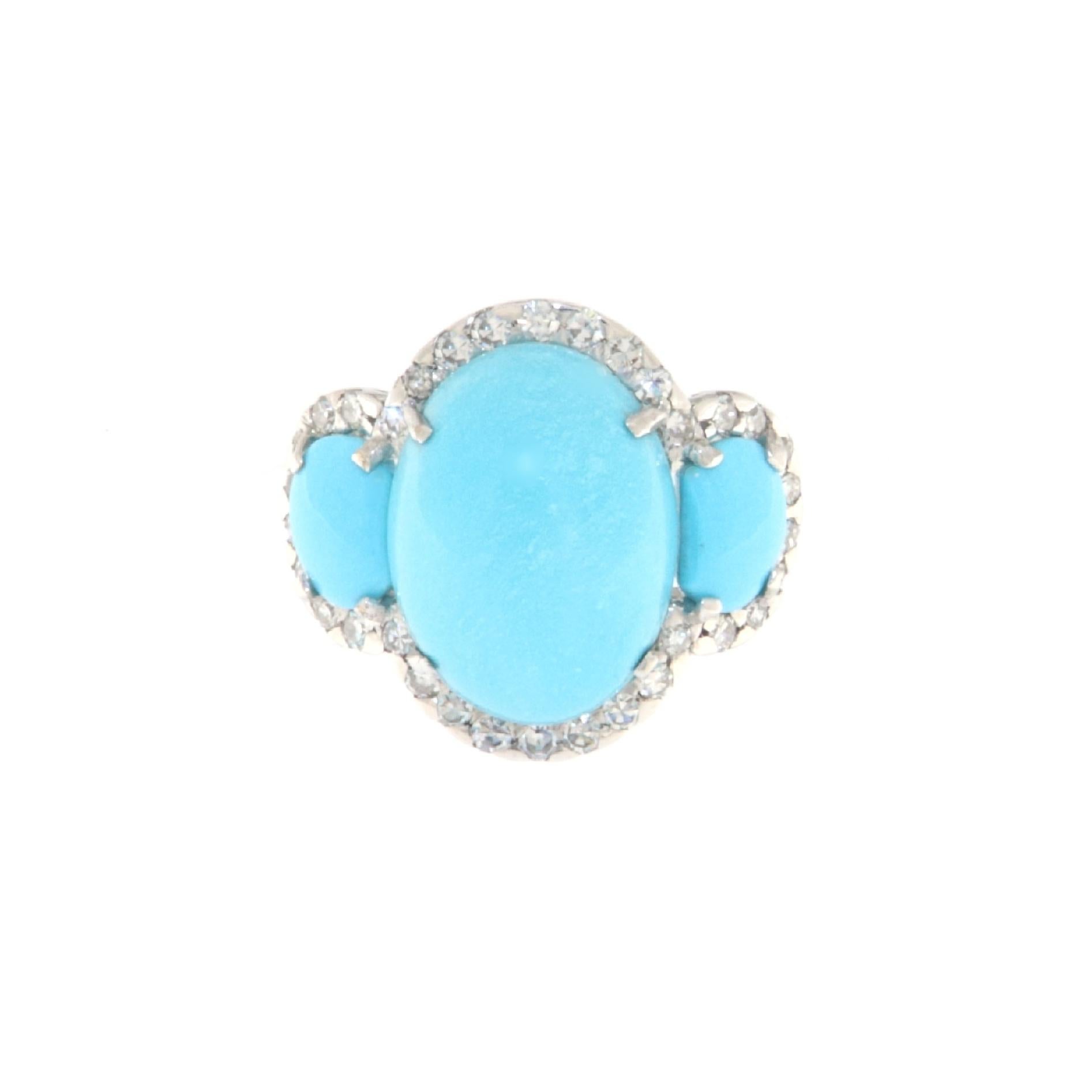 Bague cocktail en or blanc 18 carats avec turquoises et diamants Neuf - En vente à Marcianise, IT