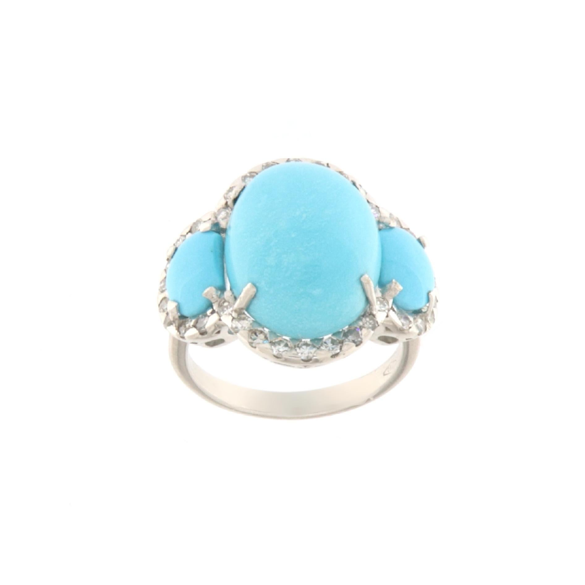 Bague cocktail en or blanc 18 carats avec turquoises et diamants Pour femmes en vente