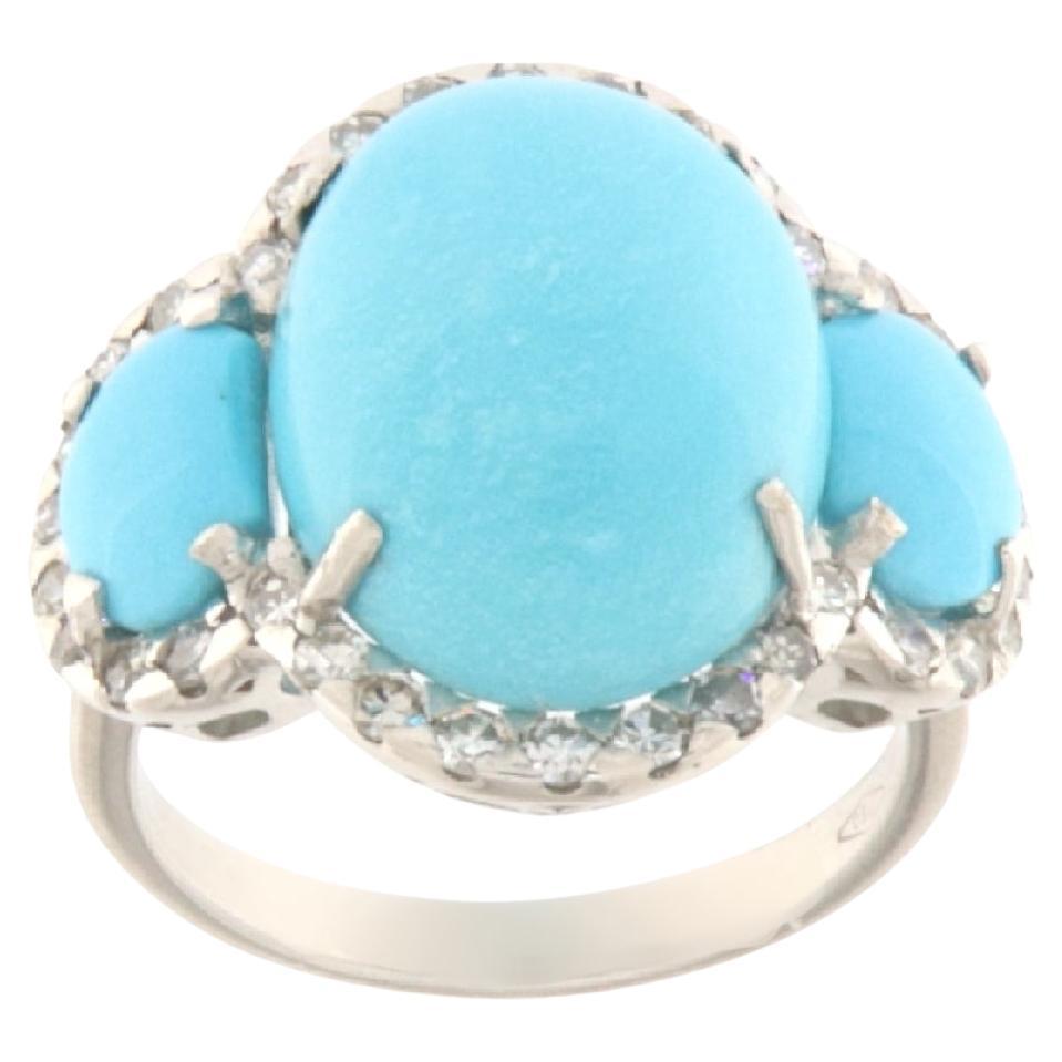 Bague cocktail en or blanc 18 carats avec turquoises et diamants en vente