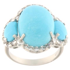 Turquoise Diamonds White Gold 18 Karat Cocktail Ring