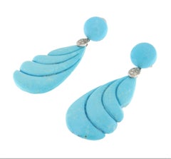 Turquoise Diamonds White Gold 18 Karat Drop Earrings