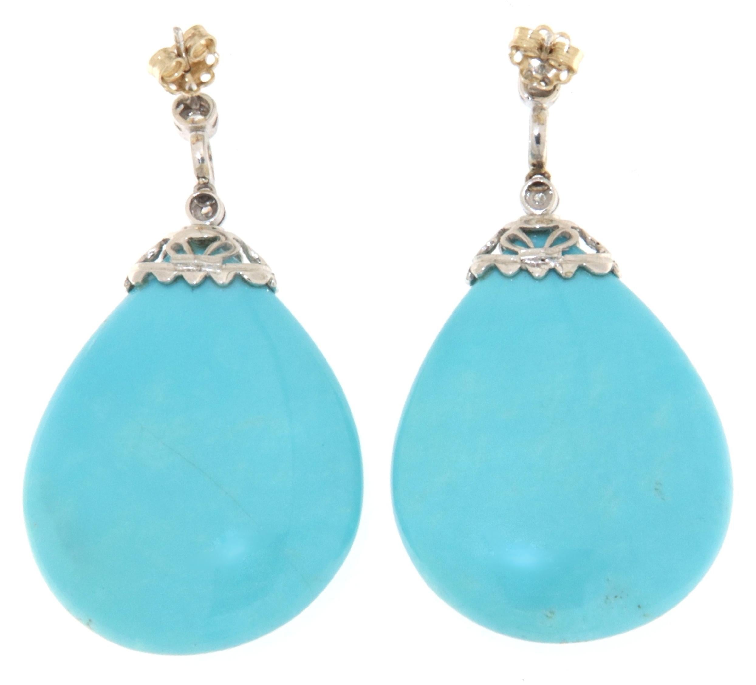 Brilliant Cut Turquoise Diamonds  White Gold 18 Karat Drop Earrings For Sale