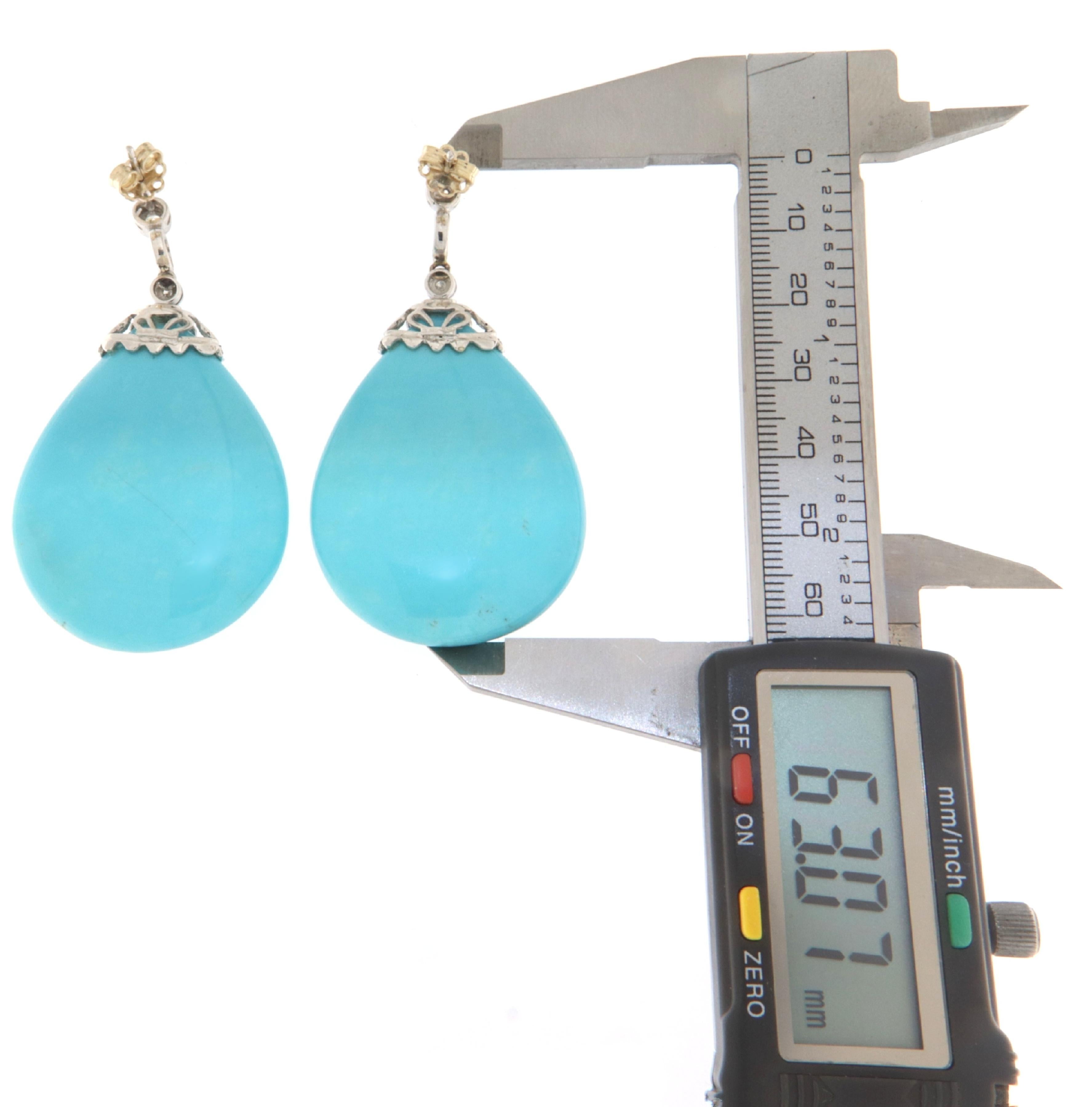 Turquoise Diamonds  White Gold 18 Karat Drop Earrings In New Condition For Sale In Marcianise, IT