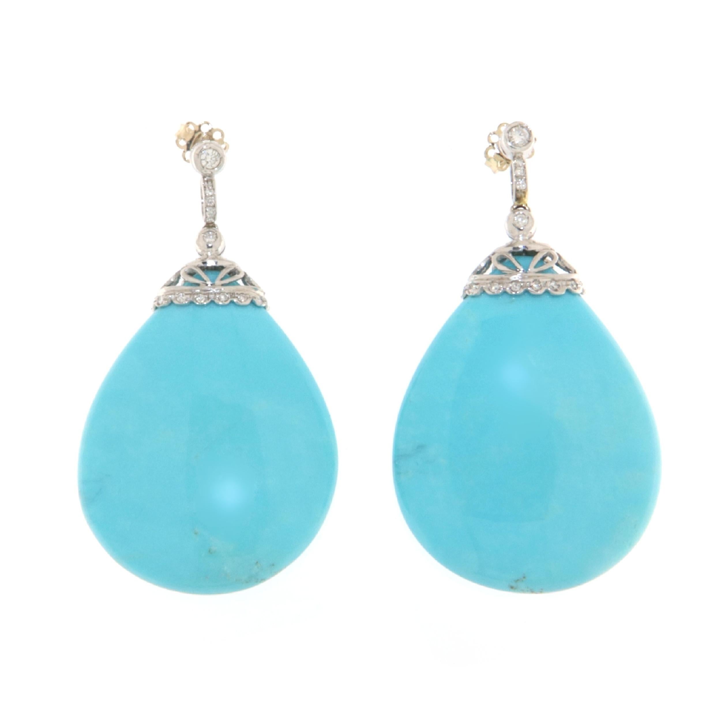Women's Turquoise Diamonds  White Gold 18 Karat Drop Earrings For Sale