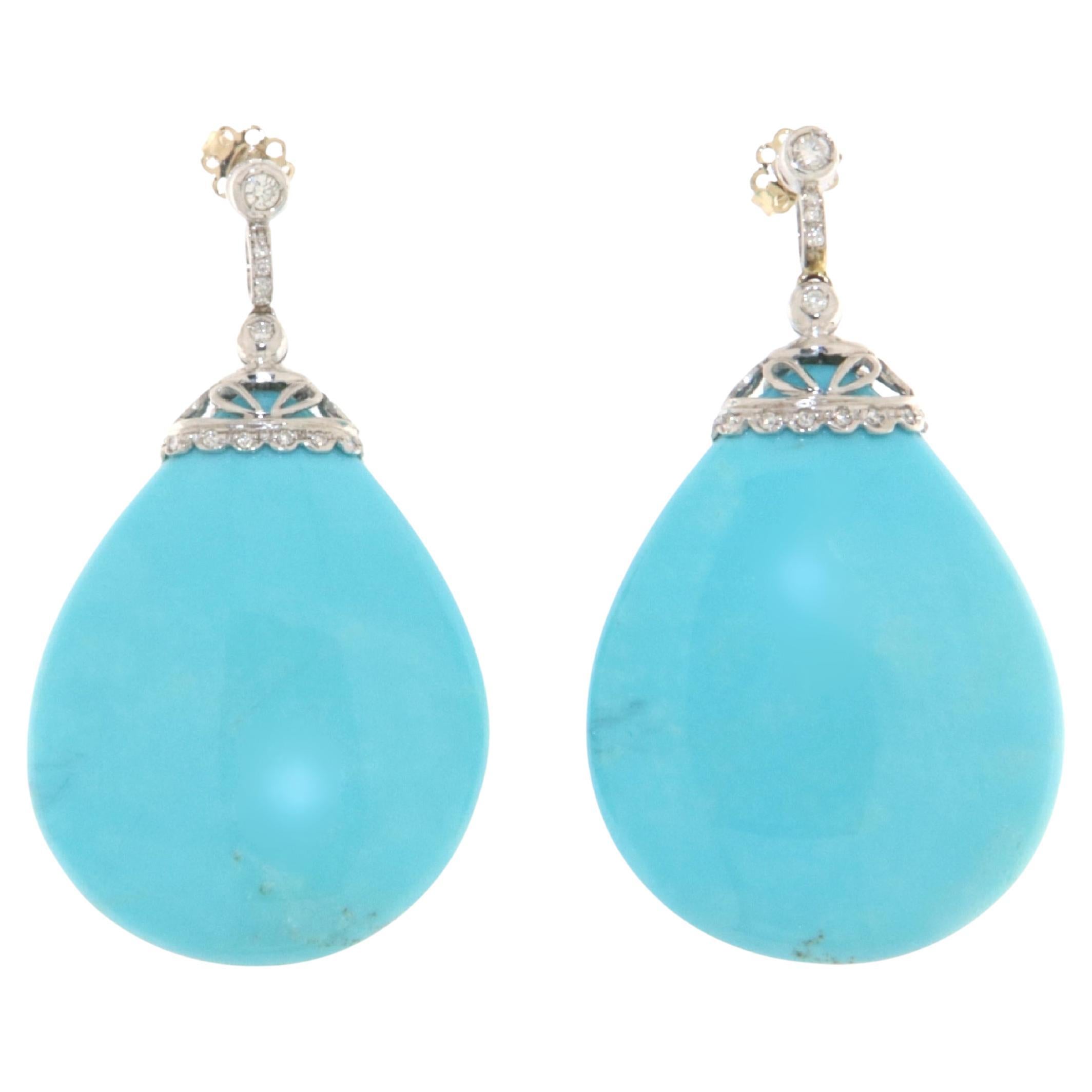 Turquoise Diamonds  White Gold 18 Karat Drop Earrings