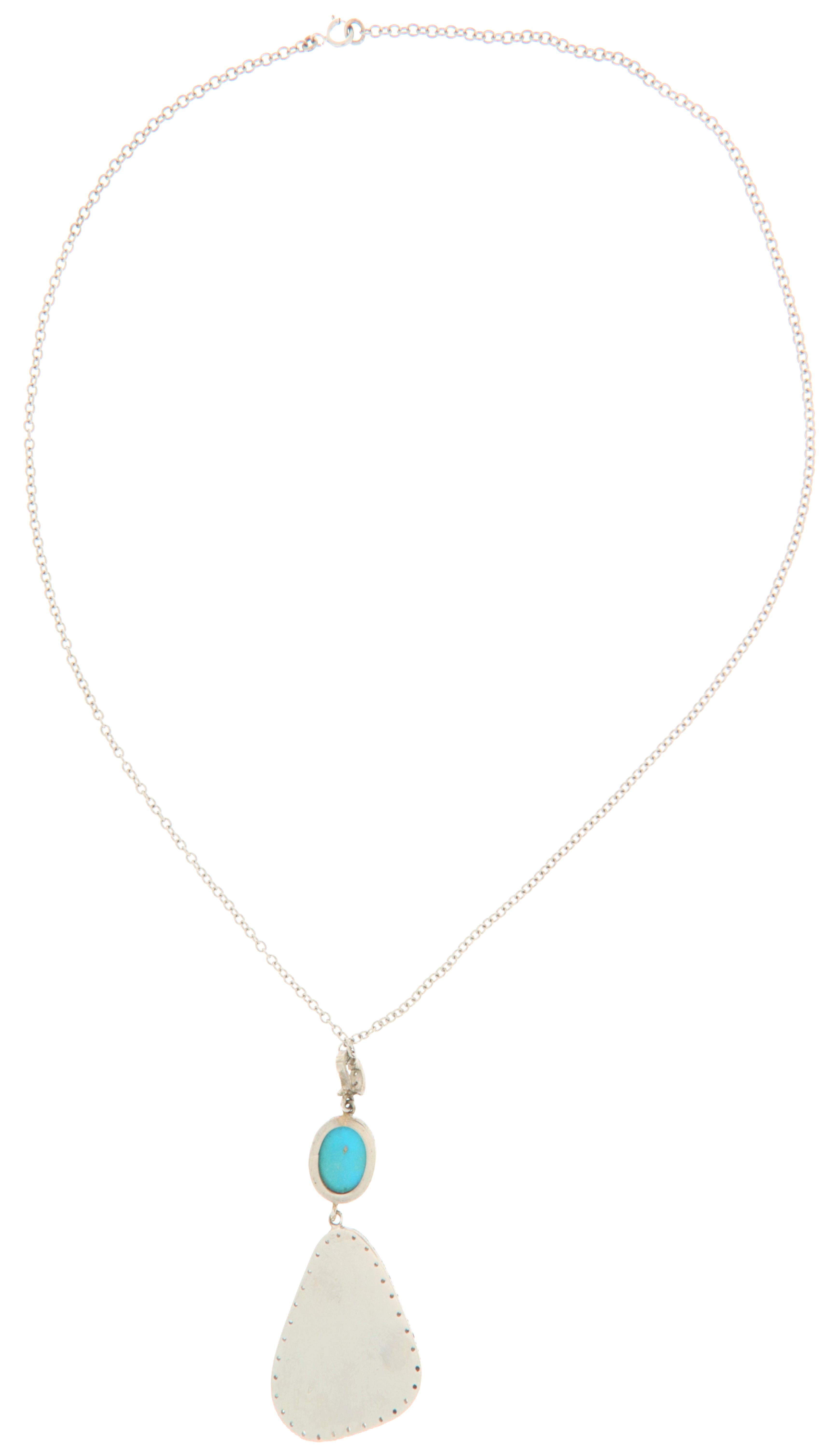 Turquoise Diamonds White Gold 18 Karat Pendant Necklace In Excellent Condition For Sale In Marcianise, IT