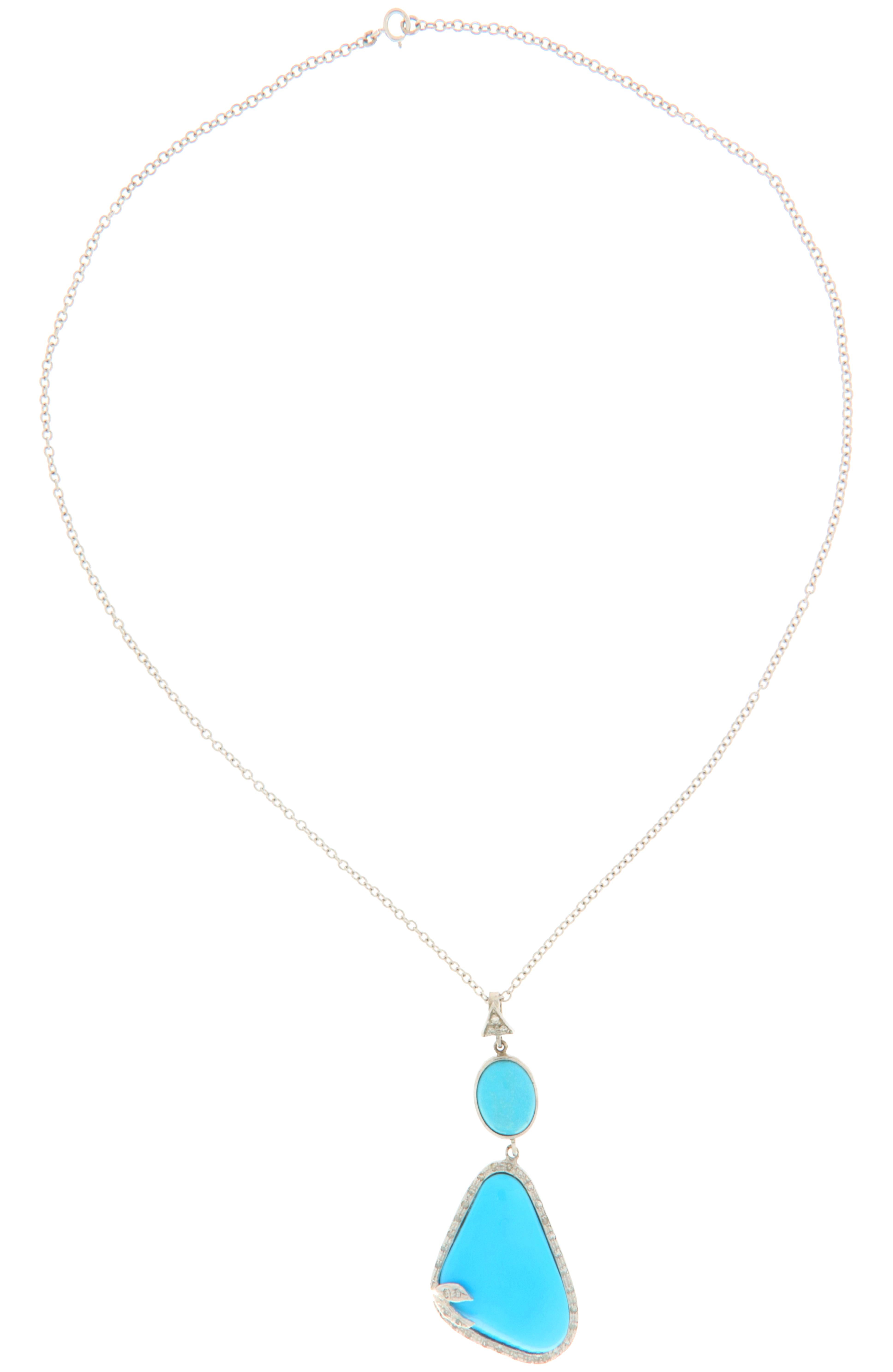 Women's Turquoise Diamonds White Gold 18 Karat Pendant Necklace For Sale