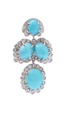 Turquoise, Diamonds, White Gold Earrings.