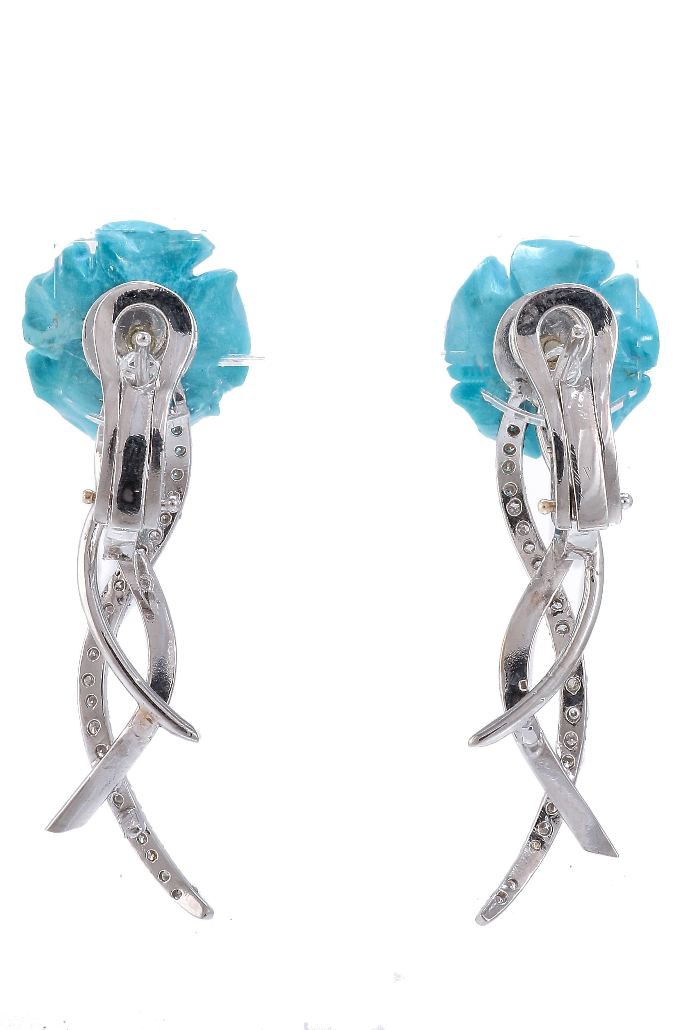 Contemporary Turquoise Diamonds White Gold Earrings