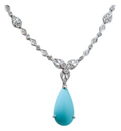 Turquoise, Diamonds, White Gold Necklace.