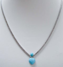Turquoise, Diamonds, White Gold Tennis Necklace.
