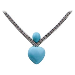 Collana Tennis con turchese, diamanti e oro bianco.