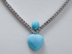 Turquoise, Diamonds, White Gold Tennis Necklace.