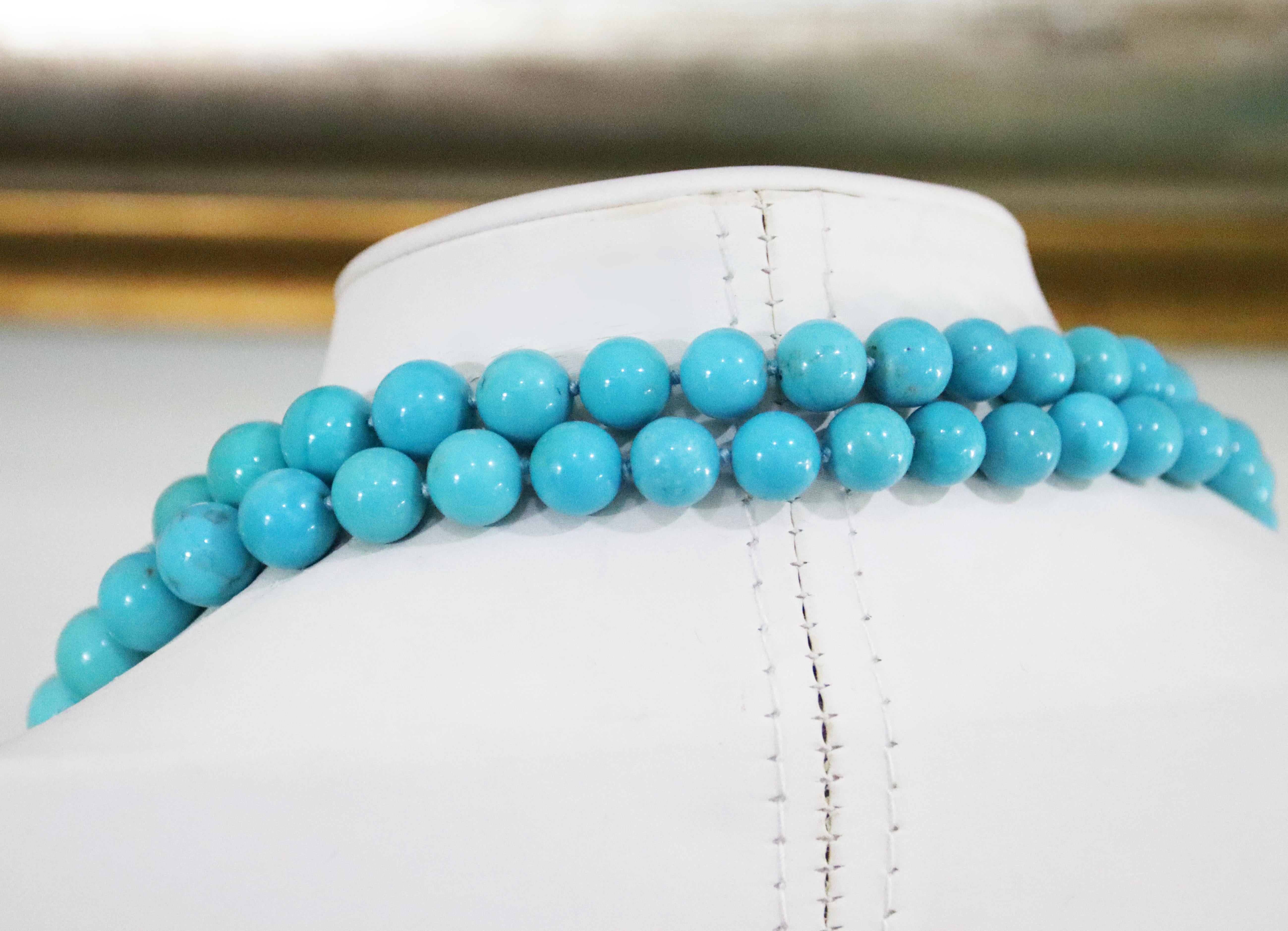 Turquoise Diamonds Yellow Gold 18 Karat Beaded Necklace For Sale 5