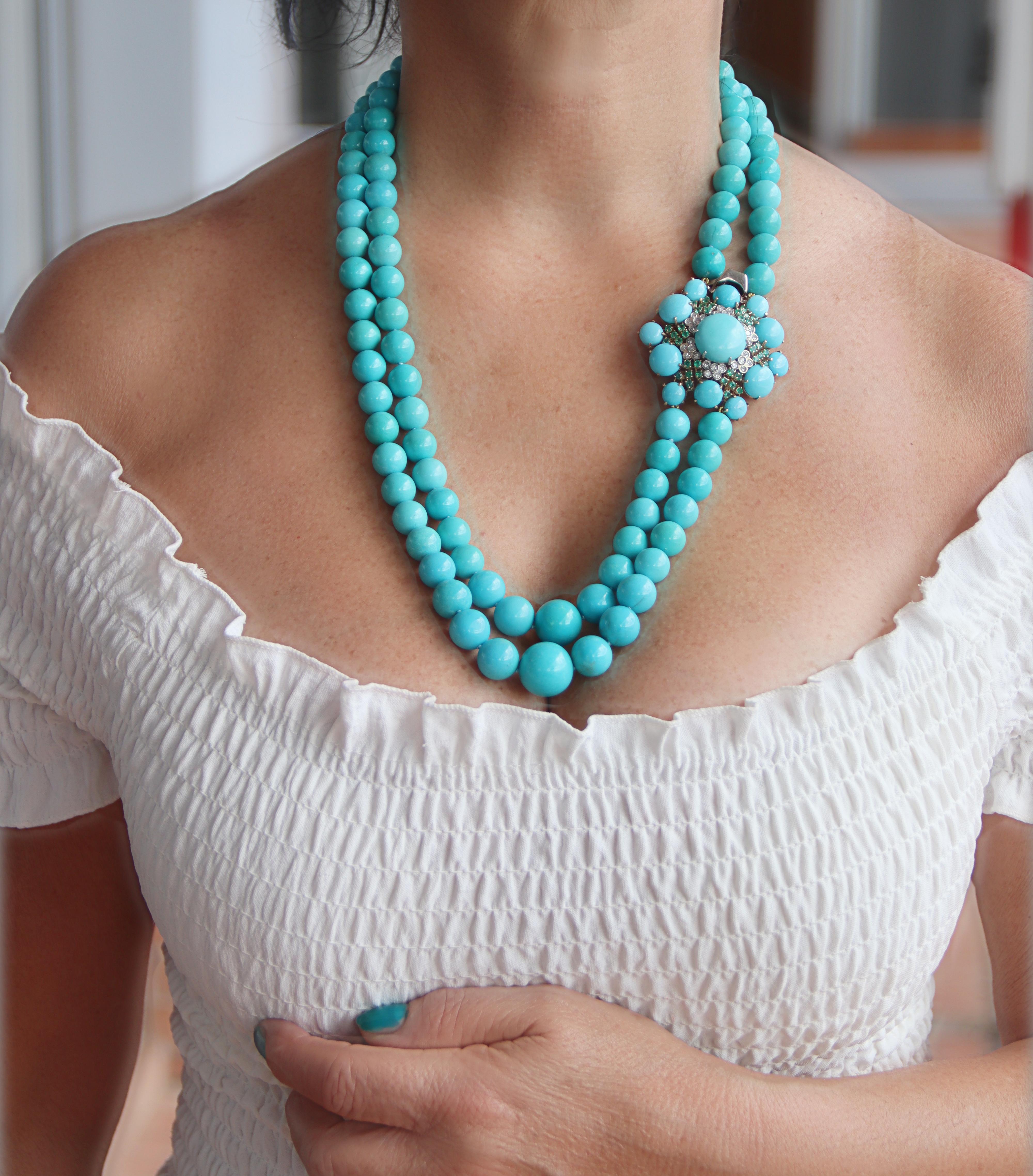 Turquoise Diamonds Yellow Gold 18 Karat Beaded Necklace For Sale 6