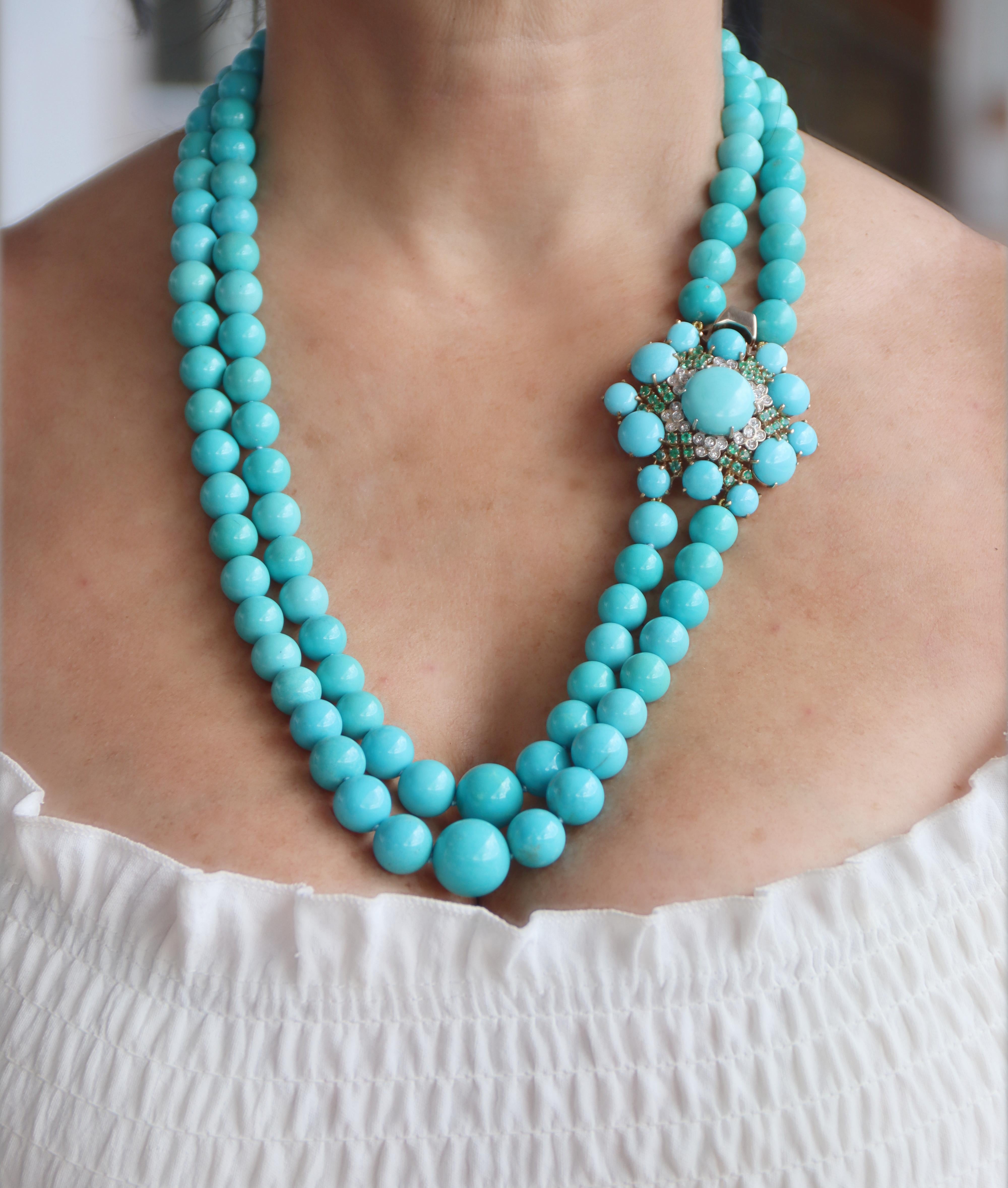 Turquoise Diamonds Yellow Gold 18 Karat Beaded Necklace For Sale 7