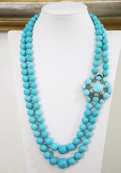 Turquoise Diamonds Yellow Gold 18 Karat Beaded Necklace
