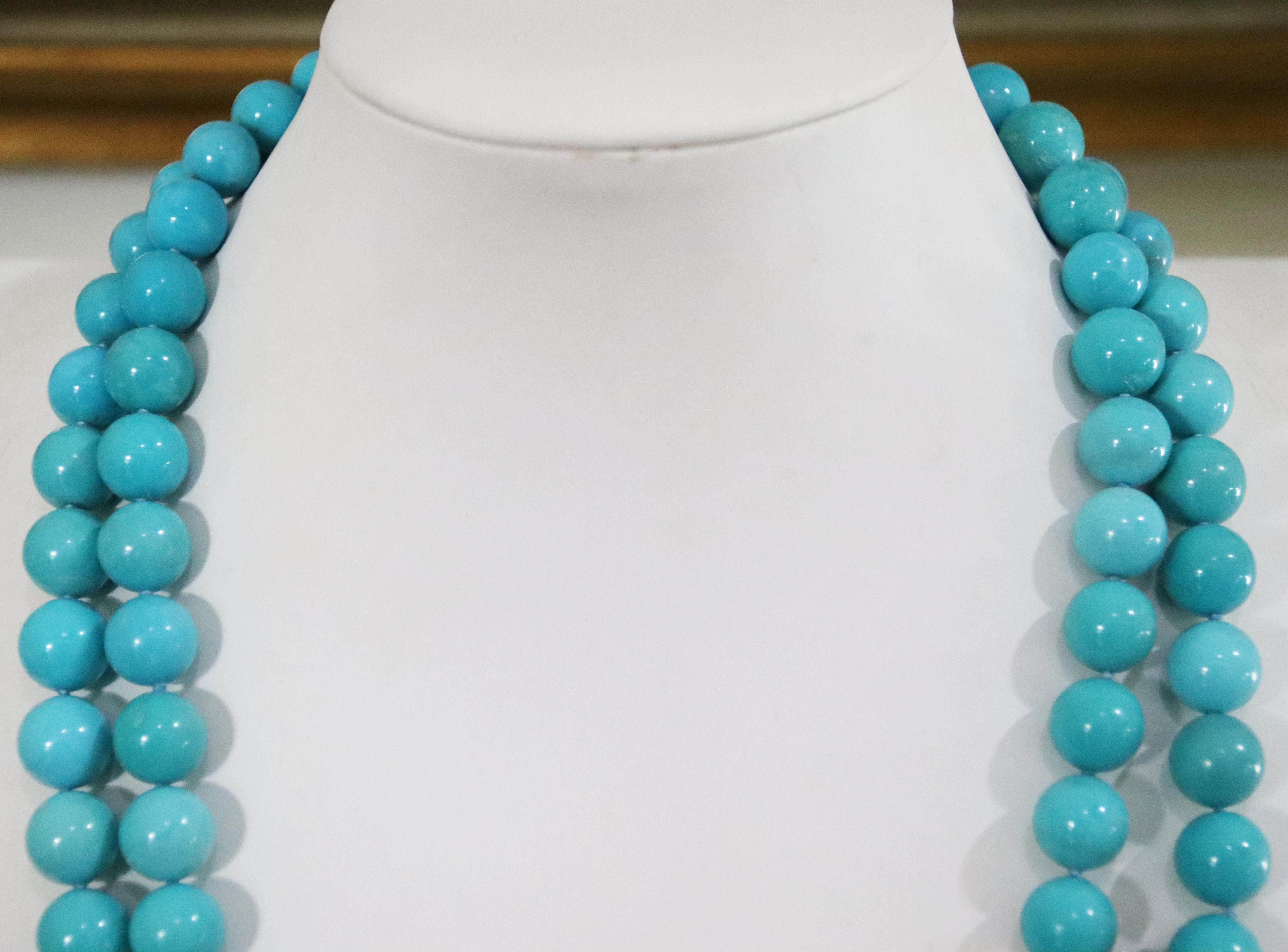 Turquoise Diamonds Yellow Gold 18 Karat Beaded Necklace For Sale 4