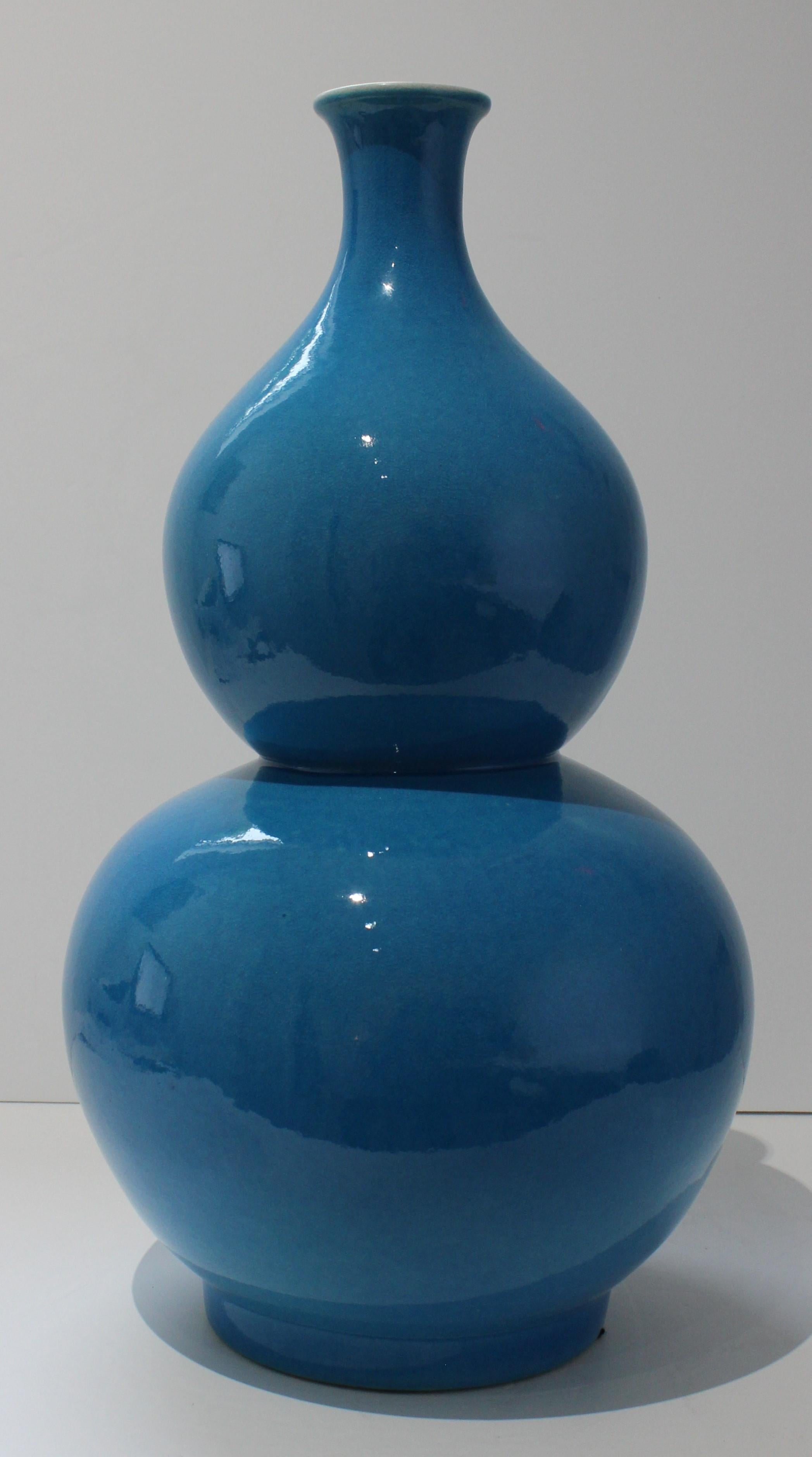 Modern Turquoise Double Gourd Form Vase For Sale