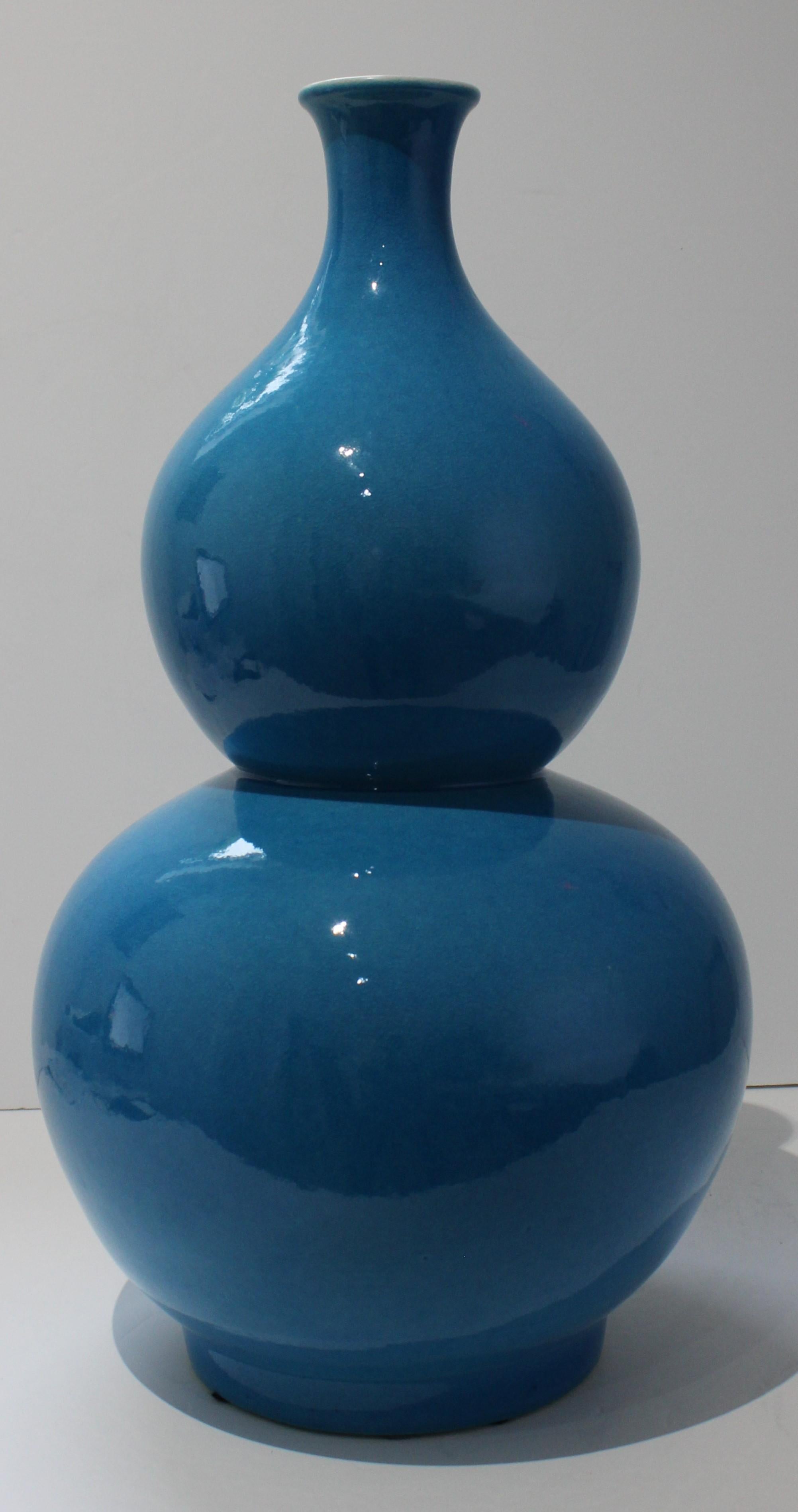 Molded Turquoise Double Gourd Form Vase For Sale