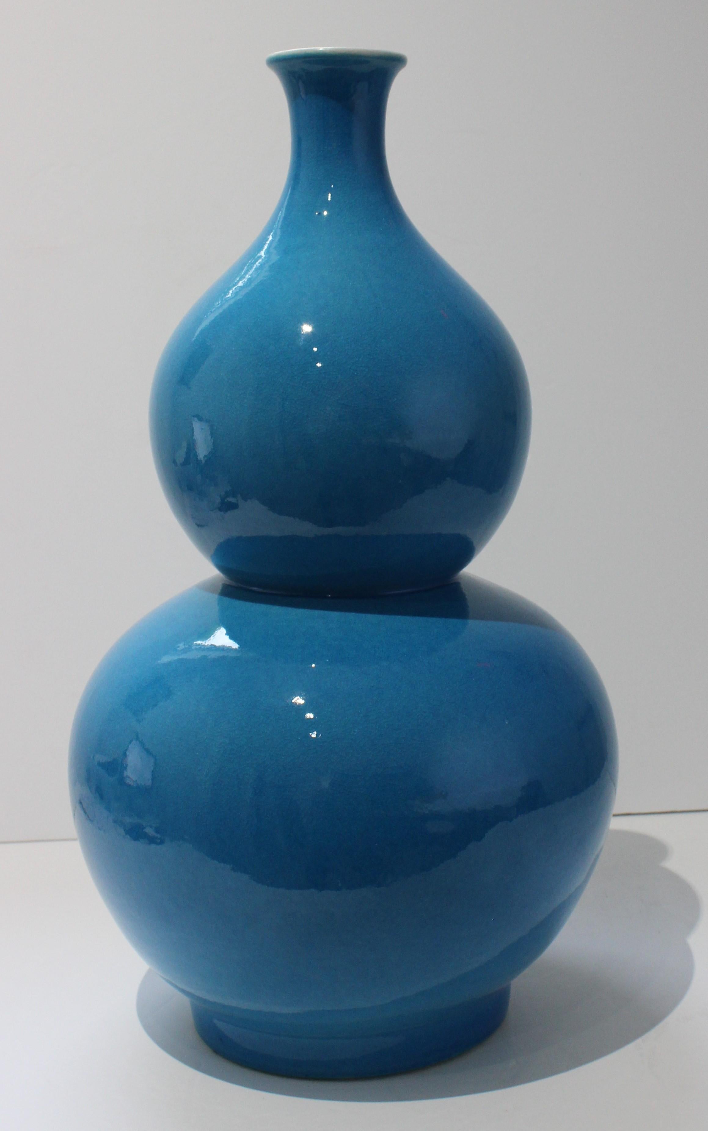Turquoise Double Gourd Form Vase In Good Condition For Sale In West Palm Beach, FL
