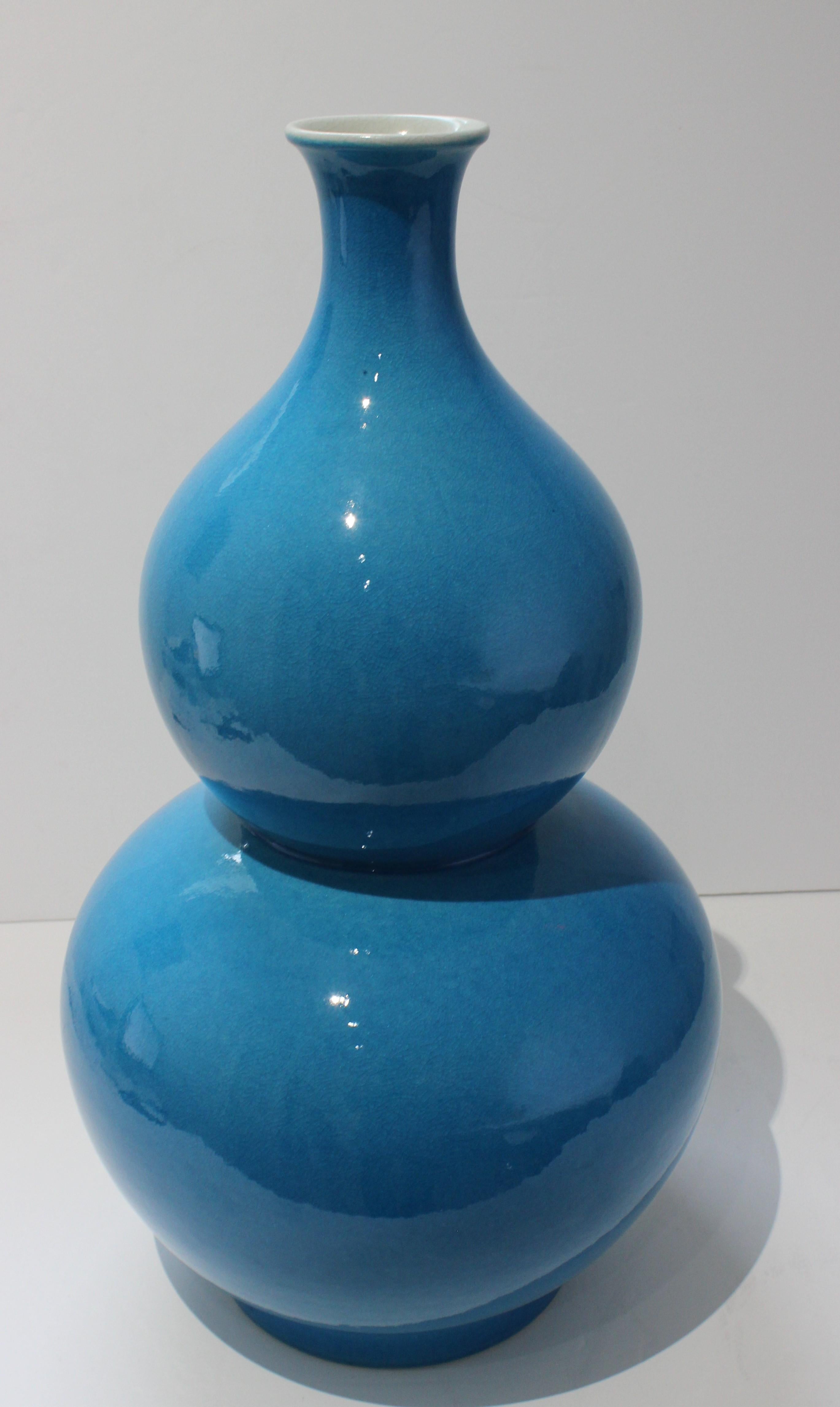 20th Century Turquoise Double Gourd Form Vase For Sale