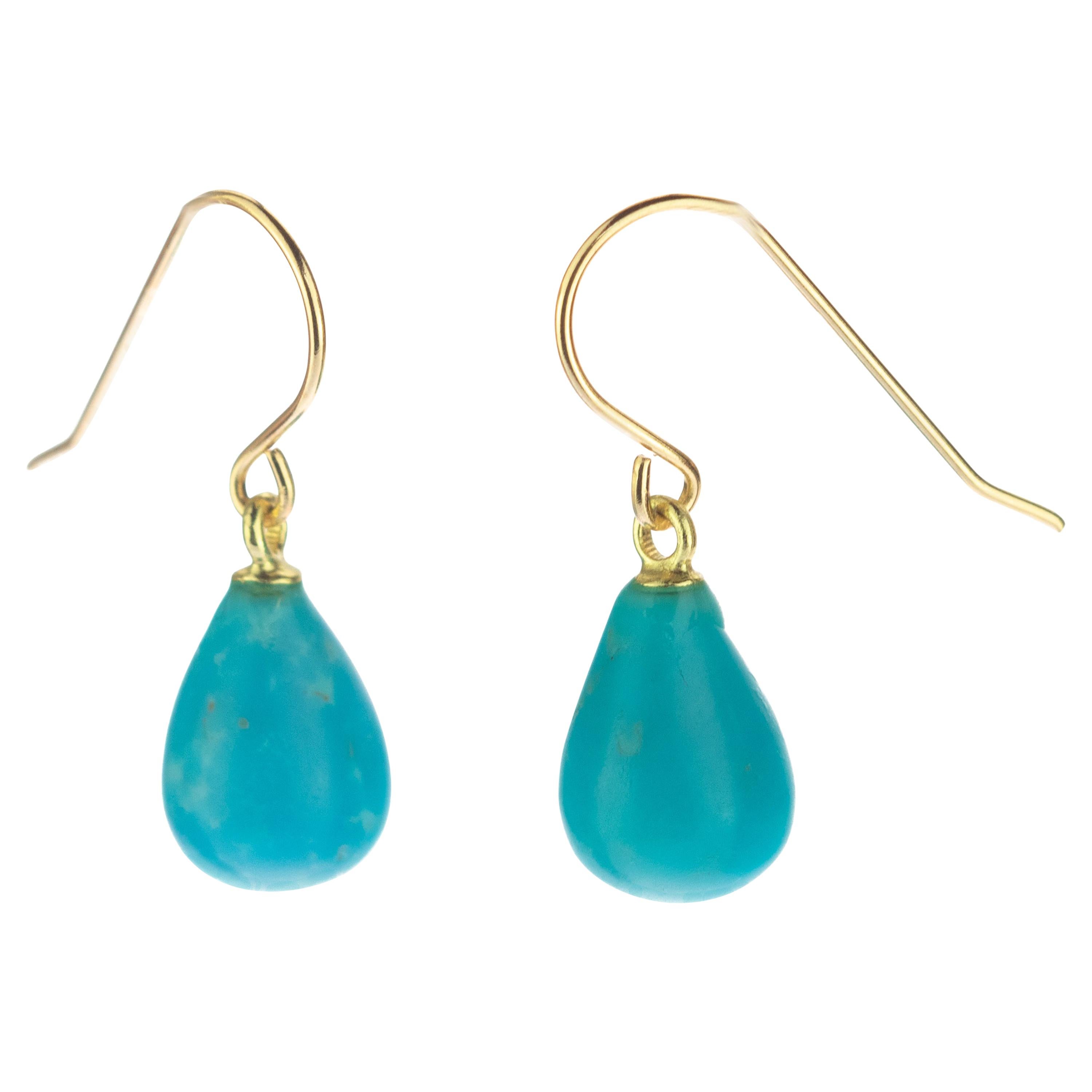 Turquoise Drop 18 Karat Gold Pear Tear Drop Modern Cocktail Earwire Earrings