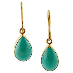 Turquoise Drop, 18 Karat Yellow Gold Dangle/ Drop Earrings