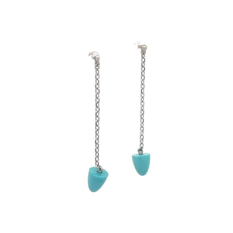 Modern Turquoise Drop Earrings 2.13CT 14K White Gold  For Sale