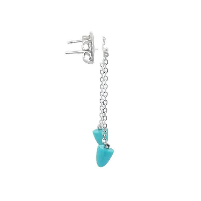 Cabochon Turquoise Drop Earrings 2.13CT 14K White Gold  For Sale