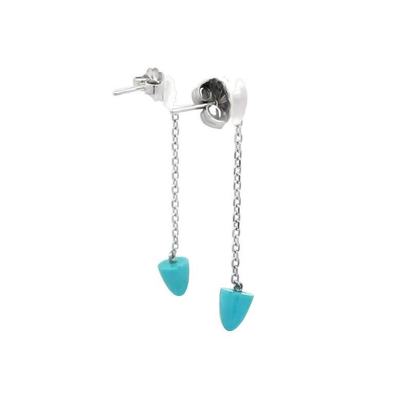 Turquoise Drop Earrings 2.13CT 14K White Gold  In New Condition For Sale In New York, NY
