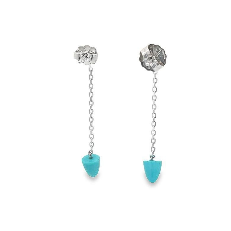 Women's Turquoise Drop Earrings 2.13CT 14K White Gold  For Sale