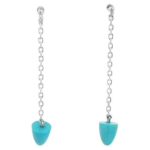 Turquoise Drop Earrings 2.13CT 14K White Gold  For Sale