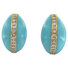 Turquoise earclips diamonds 18k yellow gold Turquoise earclips diamonds 18k yellow gold