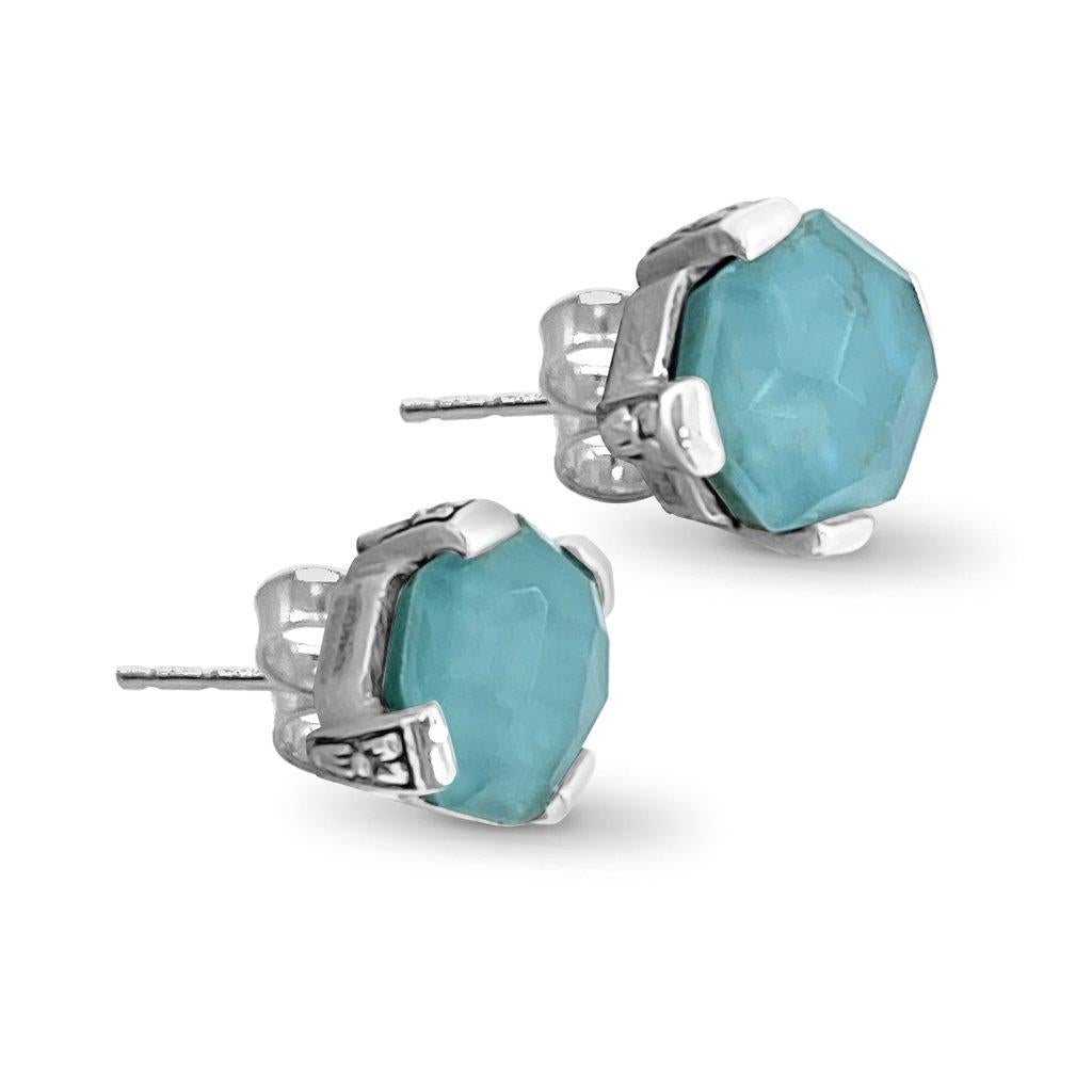 • Stephen Dweck Galactical of Stephen Collection  
• 925 Sterling Silver
• 0.35” X 0.50”

Behold the breathtaking beauty of Stephen Dweck's latest masterpiece - the Freeform Crystal and Turquoise Sterling Silver Earring! A true testament to the