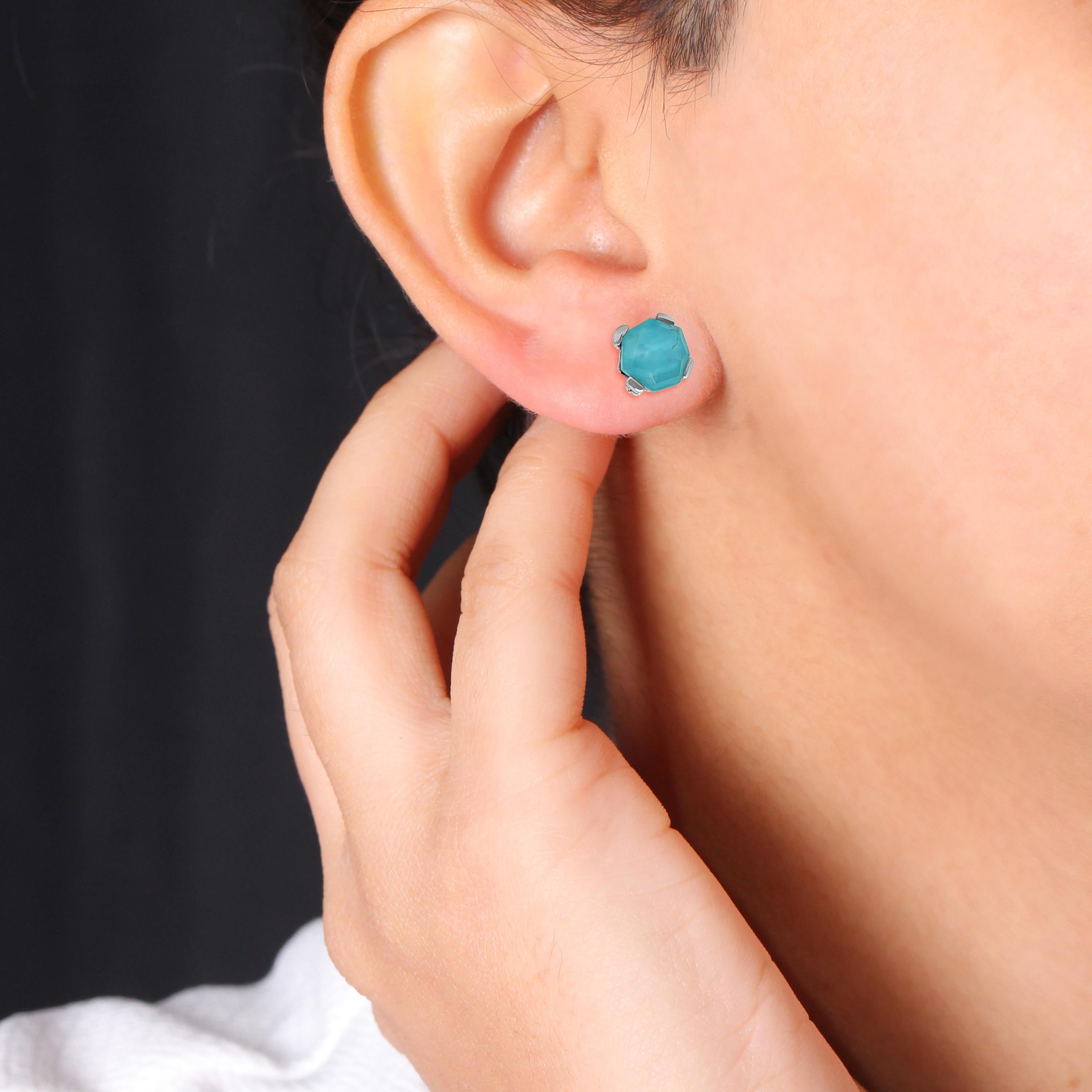 Trapezoid Cut Turquoise Earring in Sterling Silver