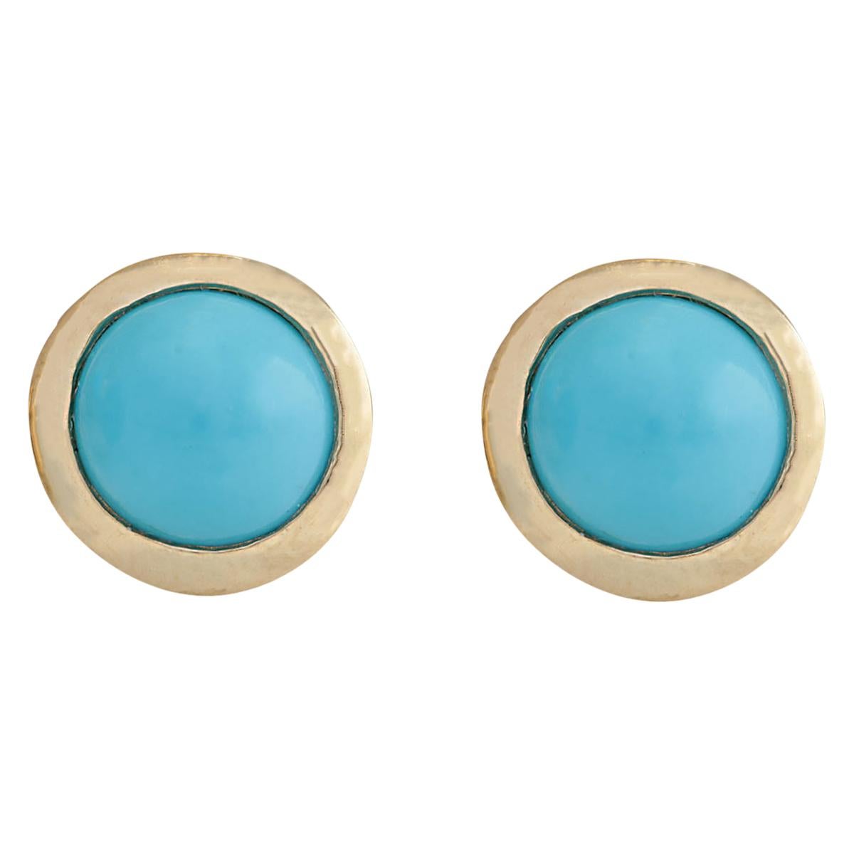Round Cut Turquoise Earrings In 14 Karat Yellow Gold For Sale