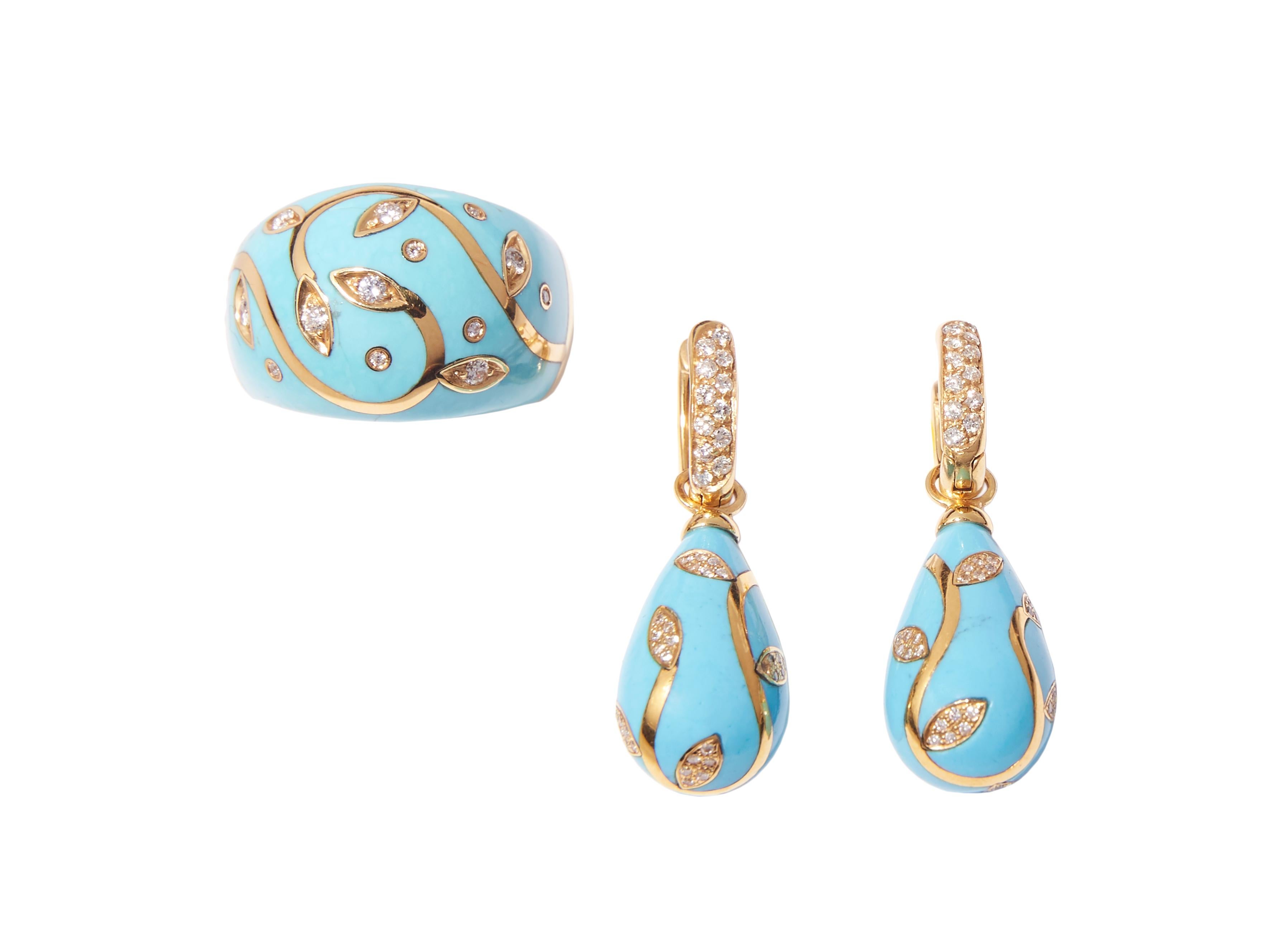Women's Turquoise Earrrings with 18 karat Yellow Gold Inlay Set with Diamonds