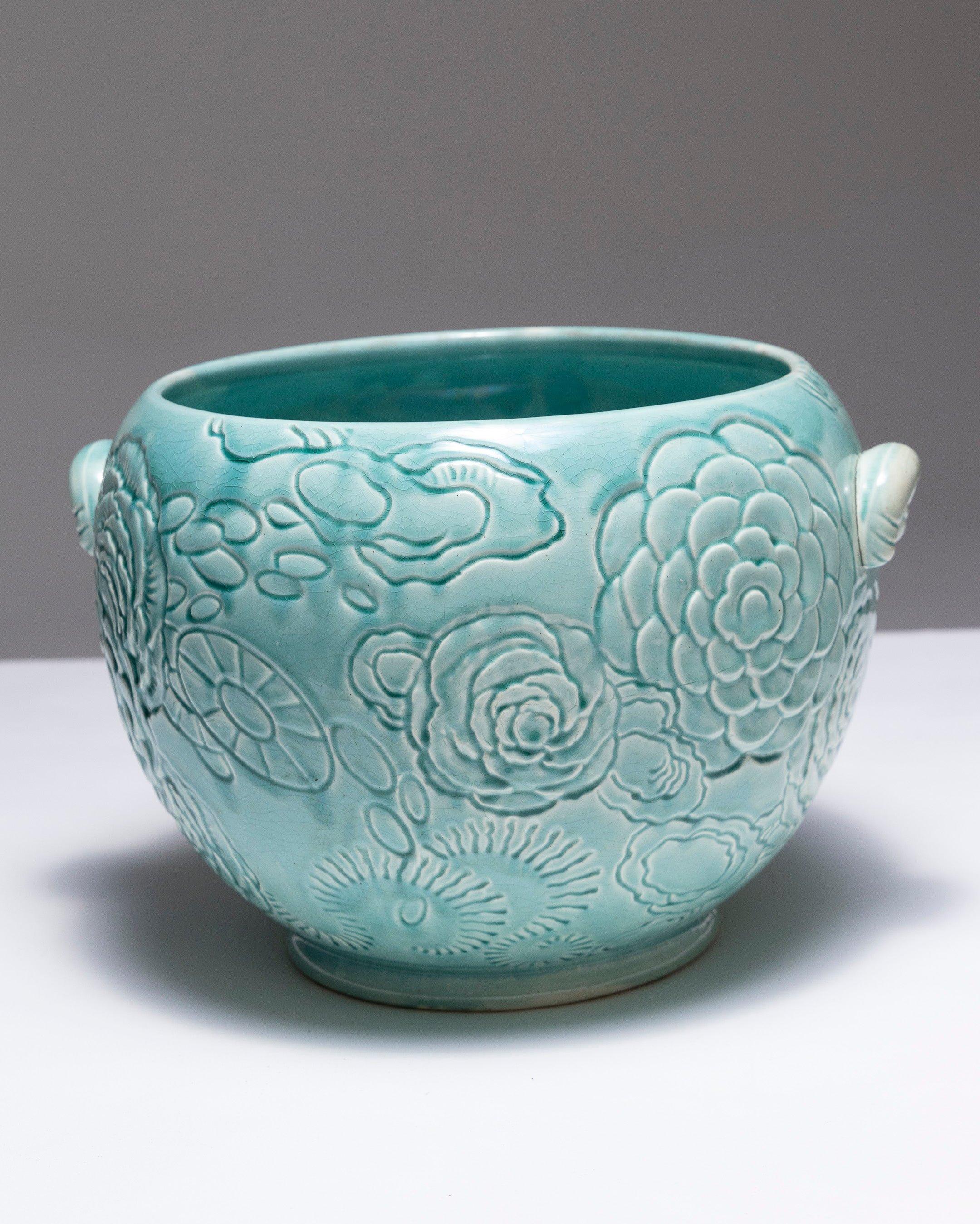XX secolo Cachepot in terracotta turchese, Orchies, anni '50 in vendita