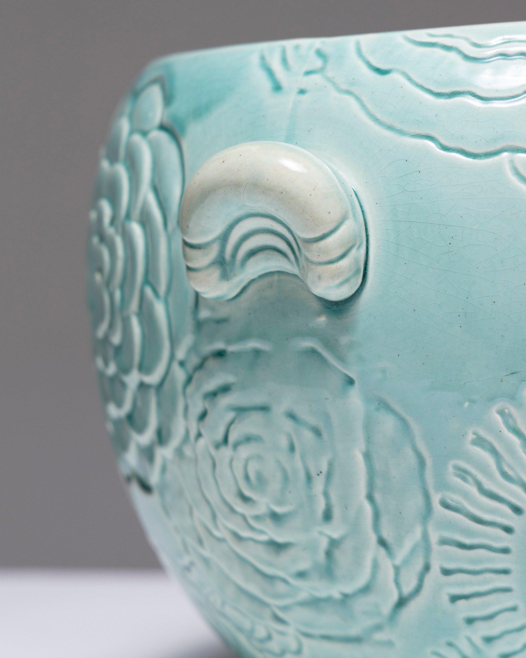 Cachepot in terracotta turchese, Orchies, anni '50 in vendita 1