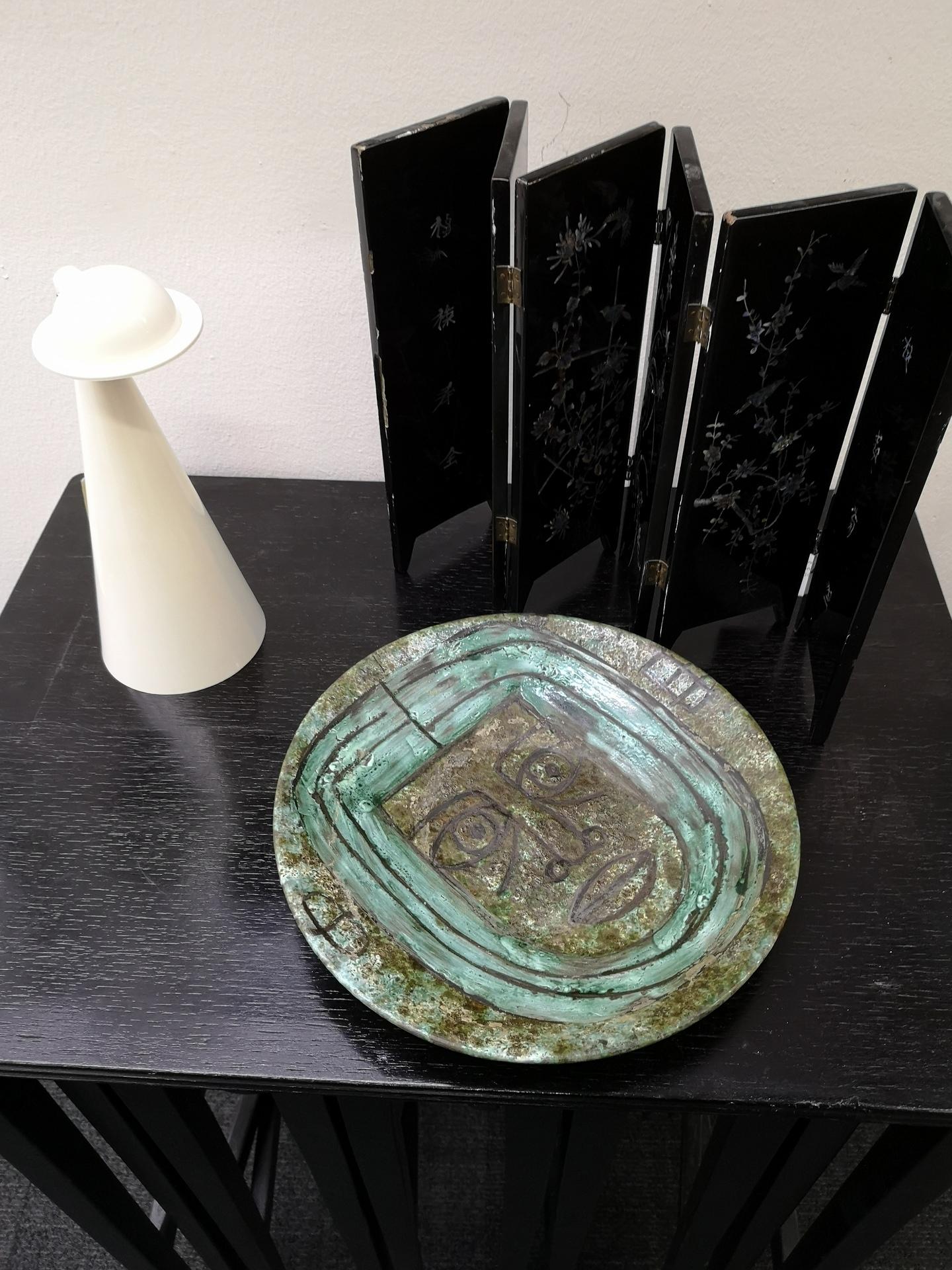Turquoise Earthenware Hand-Made Wall Plate, Signed, 1970’s, '5704' For Sale 3