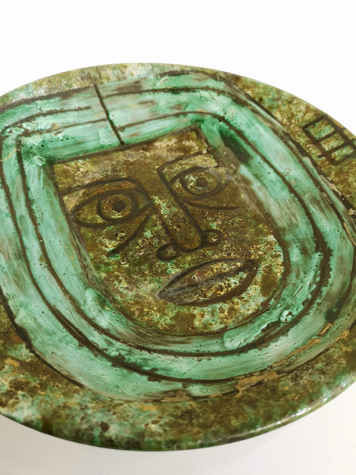 Folk Art Turquoise Earthenware Hand-Made Wall Plate, Signed, 1970’s, '5704' For Sale
