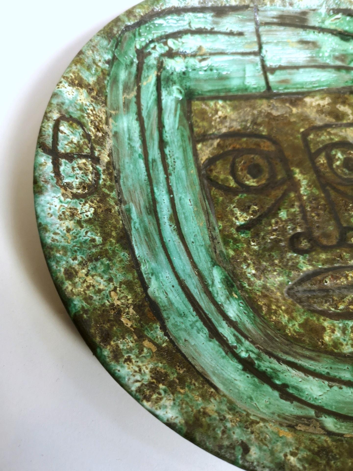 Hungarian Turquoise Earthenware Hand-Made Wall Plate, Signed, 1970’s, '5704' For Sale