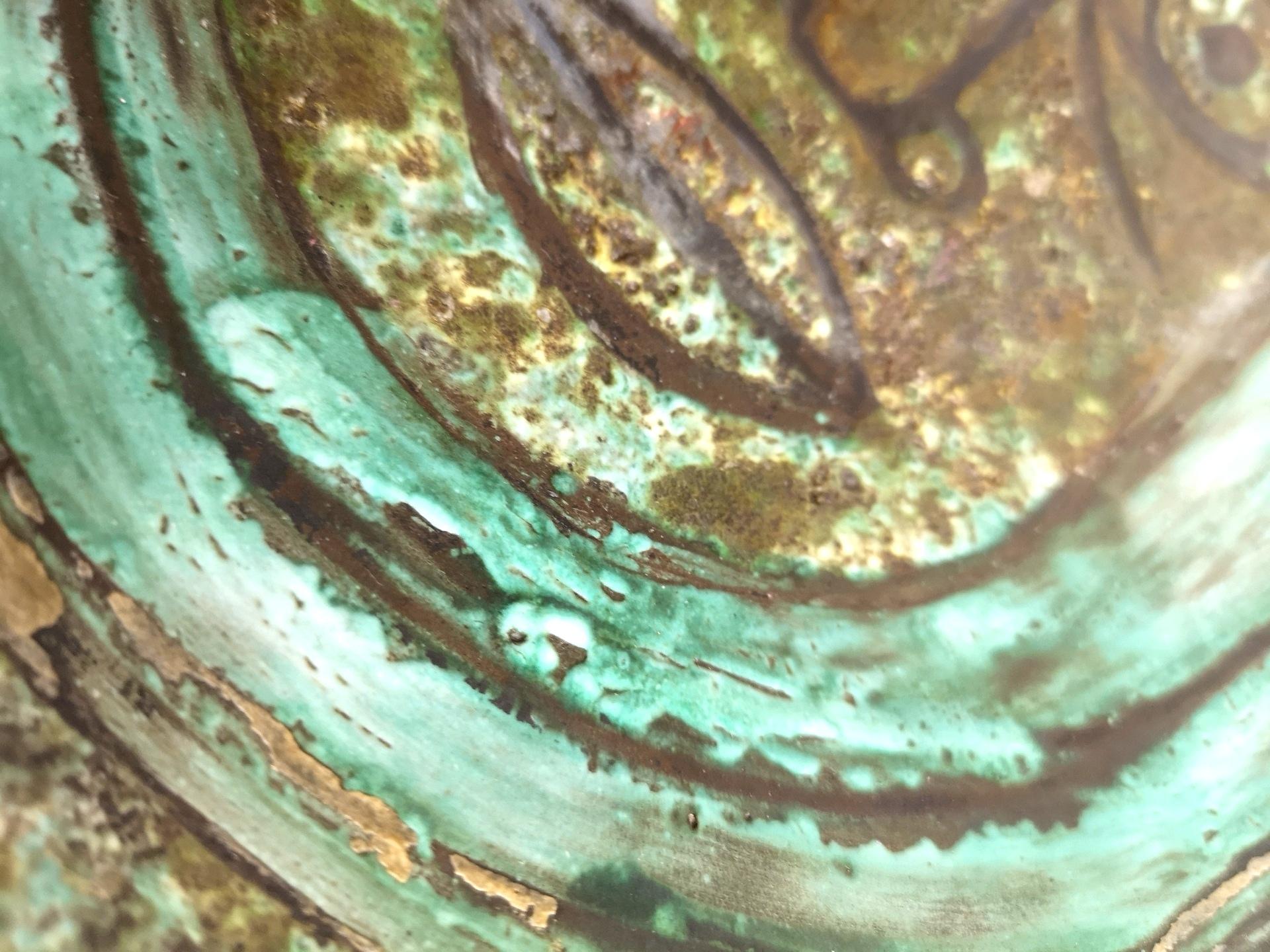 Turquoise Earthenware Hand-Made Wall Plate, Signed, 1970’s, '5704' In Good Condition For Sale In Budapest, HU
