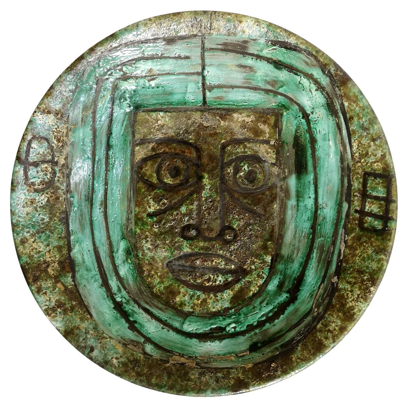Turquoise Earthenware Hand-Made Wall Plate, Signed, 1970’s, '5704' For Sale